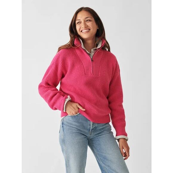 Faherty Half Zip Pullover Mariner Sweater Long Sleeve Pink Size Small NWT